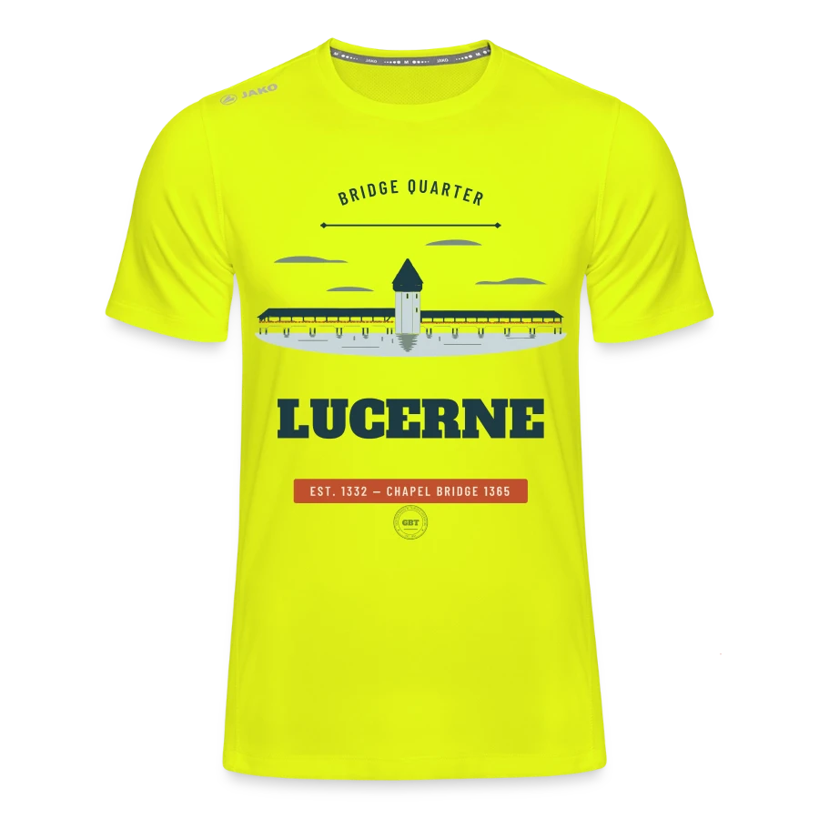Lucerne badge on a jako kids' t-shirt run 2.0, neon yellow