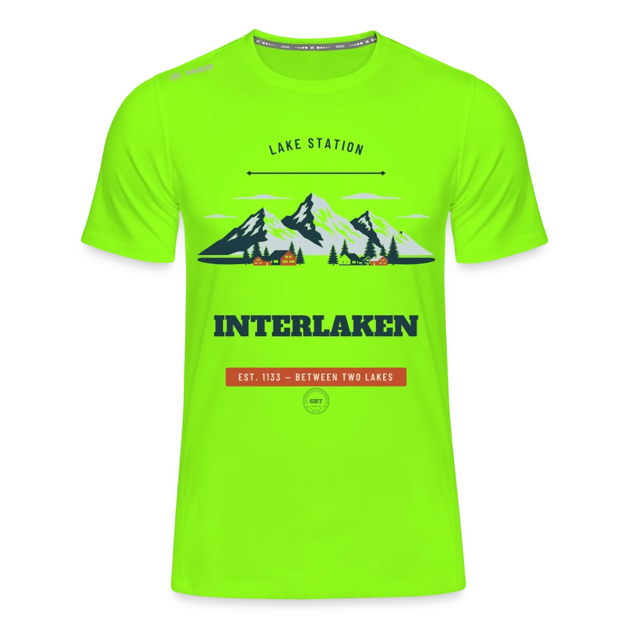 Interlaken badge on a jako kids' t-shirt run 2.0, neon green