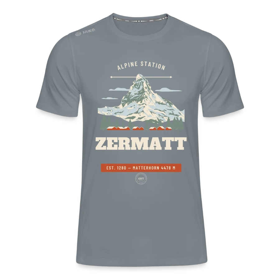 Zermatt badge on a jako kids' t-shirt run 2.0, grey