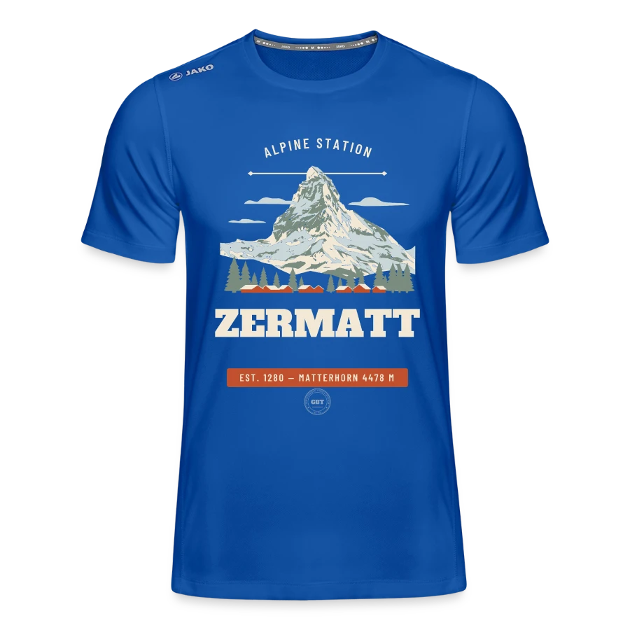 Zermatt badge on a jako kids' t-shirt run 2.0, bright royal