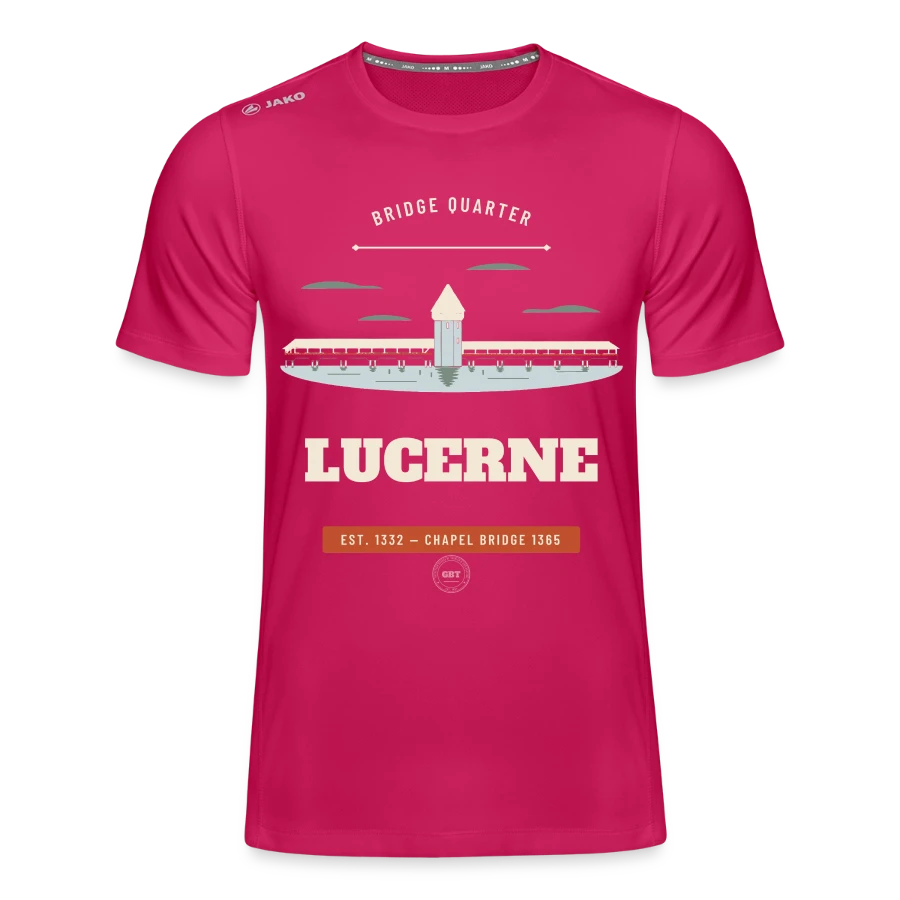 Lucerne badge on a jako kids' t-shirt run 2.0, dark pink