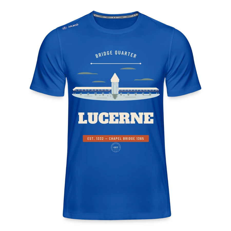Lucerne badge on a jako kids' t-shirt run 2.0, bright royal