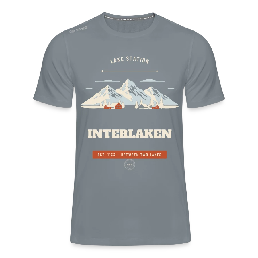 Interlaken badge on a jako kids' t-shirt run 2.0, grey