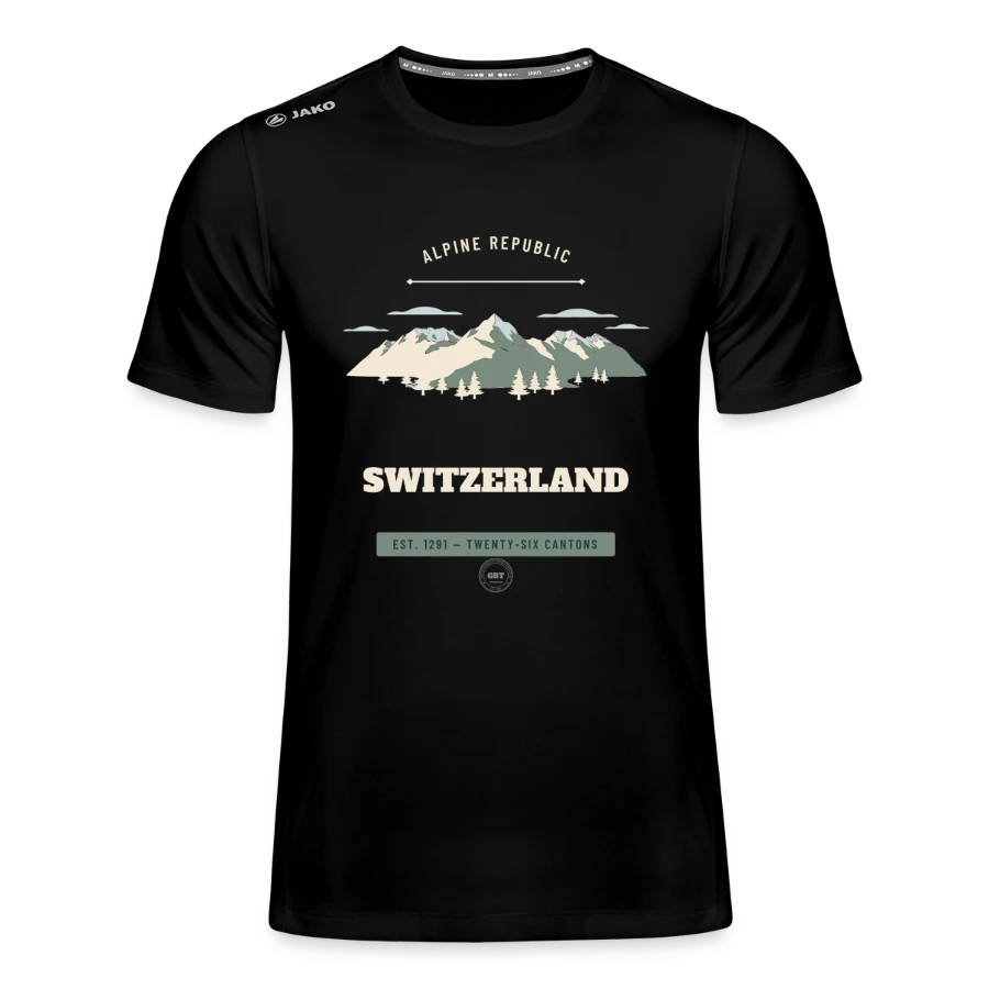 Switzerland badge on a jako teenager's t-shirt run 2.0 , black