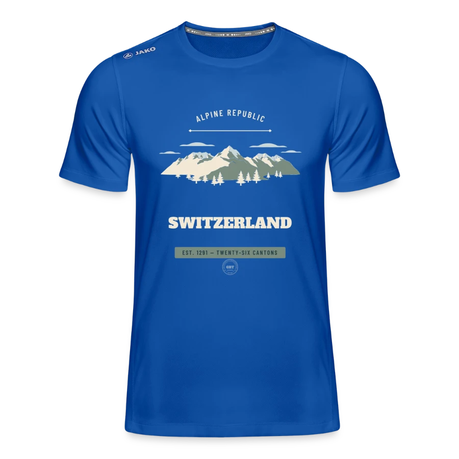 Switzerland badge on a jako teenager's t-shirt run 2.0 , bright royal