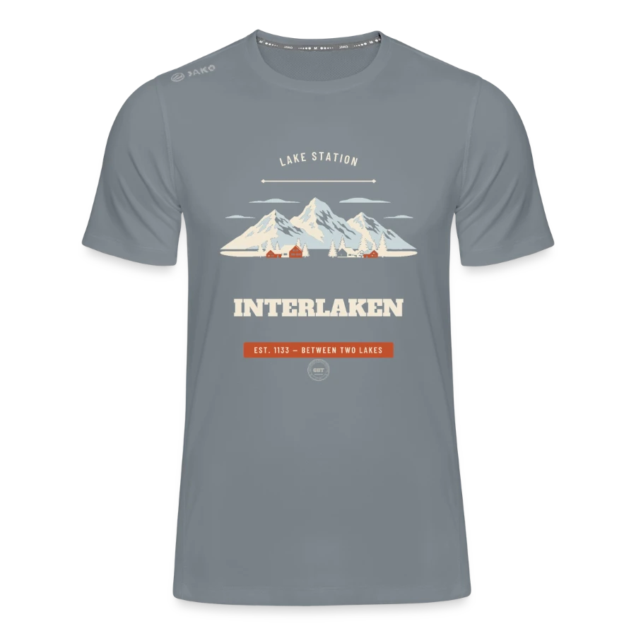 Interlaken badge on a jako teenager's t-shirt run 2.0 , grey