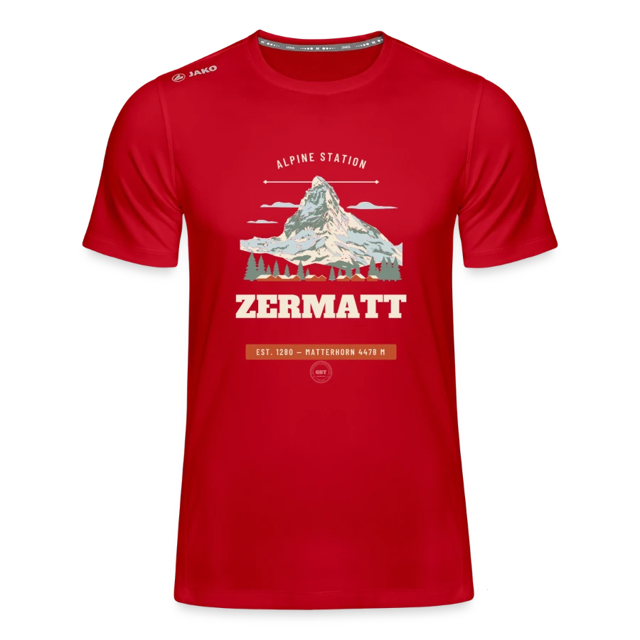 Zermatt badge on a jako teenager's t-shirt run 2.0 , red