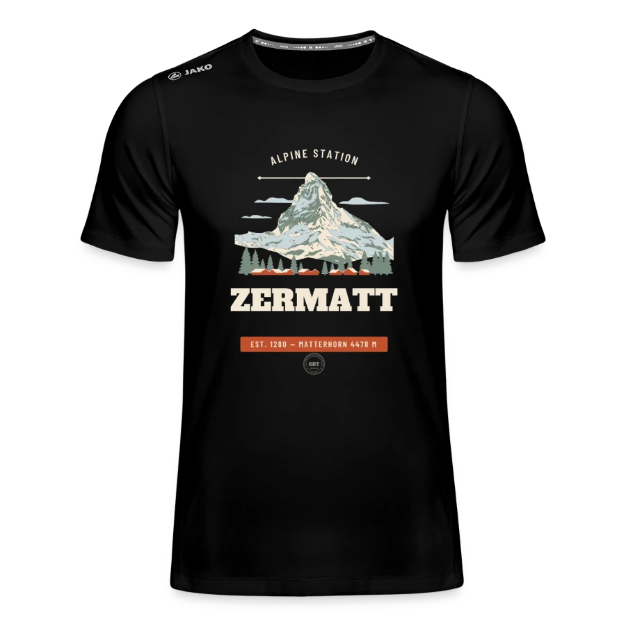 Zermatt badge on a jako teenager's t-shirt run 2.0 , black