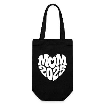 Mom 2025 Herzform Mutter Baby Herz Form Mama 2025 - Geschenkbeutel für Flaschen - Schwarz - Vorne