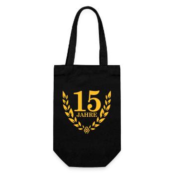 Jubiläum 15 Jahre Lorbeerkranz - Geschenkbeutel für Flaschen - Schwarz - Vorne