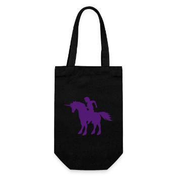 Einhorn Lila Mann Prinz Reiten Märchen Silhouette - Geschenkbeutel für Flaschen - Schwarz - Vorne