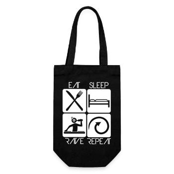 Eat Sleep Rave Repeat Essen Schlafen Raven Spruch - Geschenkbeutel für Flaschen - Schwarz - Vorne