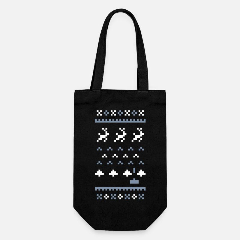 8bit ugly christmas sweater: xmas invaders - Geschenkbeutel für Flaschen - Schwarz