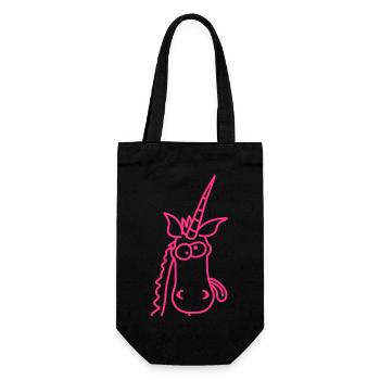 Une licorne rose folle fait une drôle de grimace - Sac à bouteille - noir - Devant