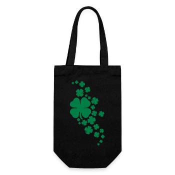 Kleeblätter St. Patricks Tag Kleblatt Motiv - Geschenkbeutel für Flaschen - Schwarz - Vorne