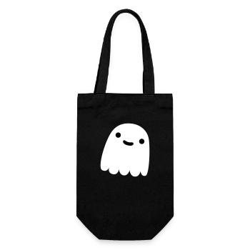 Ghostie in Weiß lächelnd - Geschenkbeutel für Flaschen - Schwarz - Vorne