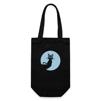 Cat Cute Moon Round Cliff Mountain Night Big Eyes - Gift Bag for Bottles - black - Front