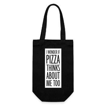 pizza thinks about me - Geschenkbeutel für Flaschen - Schwarz - Vorne