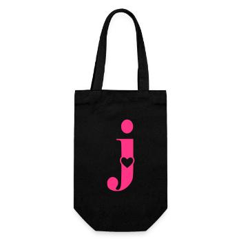 Buchstabe j Anfangsbuchstabe mit Herz - Geschenkbeutel für Flaschen - Schwarz - Vorne