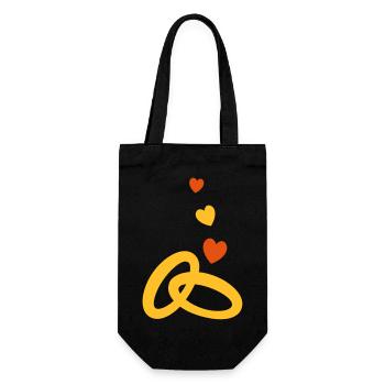 two gold wedding rings with marriage wedding - Gift Bag for Bottles - black - Front