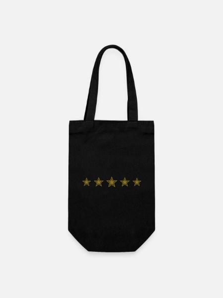 5 Sterne, Dein Text, Goldsterne, Sieger, Gewinner - Geschenkbeutel für Flaschen - Schwarz
