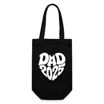 Dad 2025 Herzform Vater Baby Herz Form Papa 2025 - Geschenkbeutel für Flaschen - Schwarz - Vorne