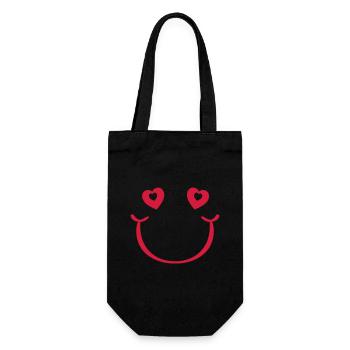 Love and Smile | Herzaugen mit frechen Grinser - Geschenkbeutel für Flaschen - Schwarz - Vorne