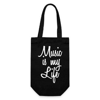 Music is my Life Musik ist mein Leben Spruch Zitat - Geschenkbeutel für Flaschen - Schwarz - Vorne