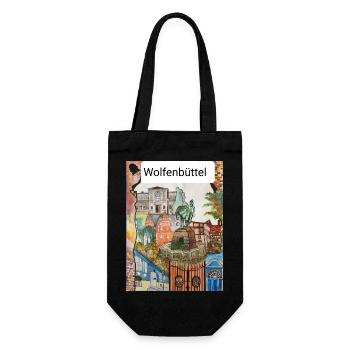 EG Wolfenbüttel I Stadt I Aquarell Gerecke - Geschenkbeutel für Flaschen - Schwarz - Vorne