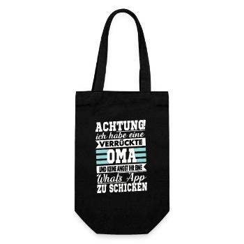 Achtung ich habe eine Verrückte Oma - Geschenkbeutel für Flaschen - Schwarz - Vorne