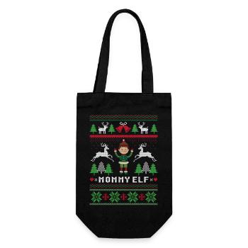 Mama Elf Hässliche Weihnachten - Geschenkbeutel für Flaschen - Schwarz - Vorne