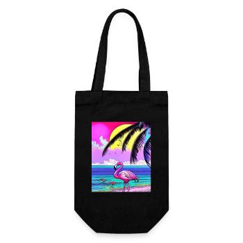 Flamant rose et palmiers - Sac à bouteille - noir - Devant