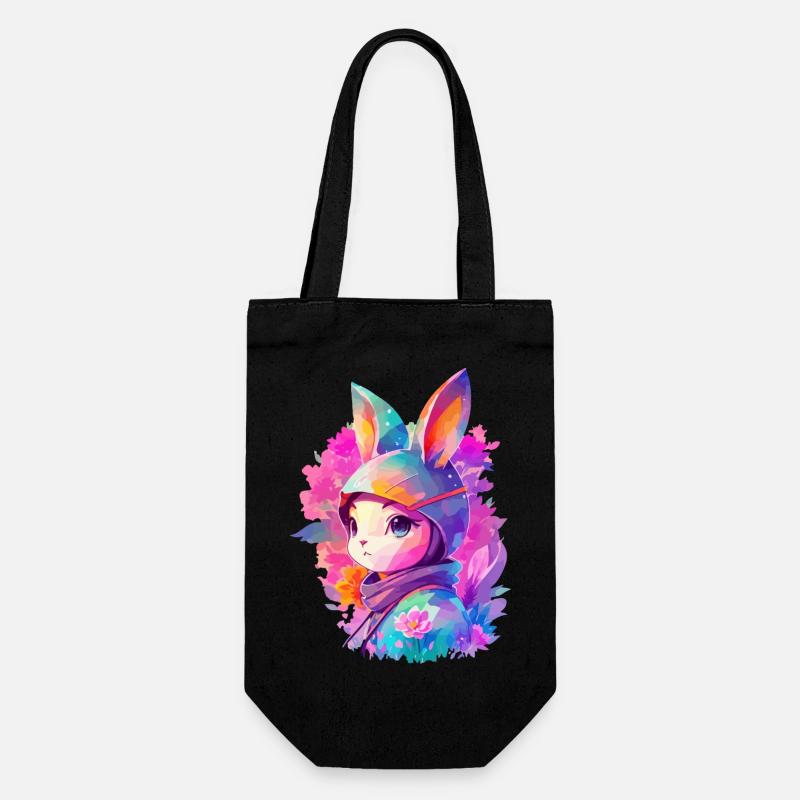 Manchon de lapin à l’aquarelle avec des fleurs - Sac à bouteille - noir