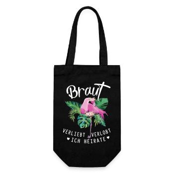 Braut Flamingo verliebt verlobt ich heirate jga - Geschenkbeutel für Flaschen - Schwarz - Vorne