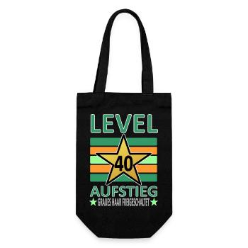 40 Jahre Geburtstag-Level 40-Graues Haar-lustig V1 - Geschenkbeutel für Flaschen - Schwarz - Vorne