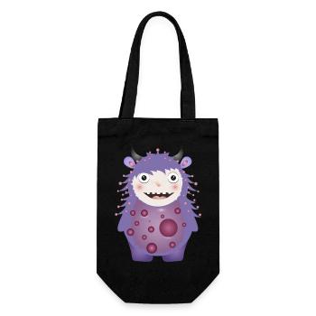 niedliches lilafarbenes Monster mit Hörner - Geschenkbeutel für Flaschen - Schwarz - Vorne