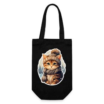 Katze im Winter - Geschenkbeutel für Flaschen - Schwarz - Vorne