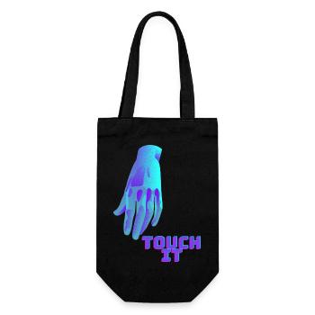 Touch It - blaue Hand - Geschenkbeutel für Flaschen - Schwarz - Vorne