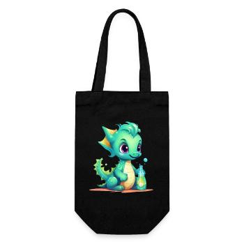 Grüner Babydrache Mit Zauberflasche Shirt - Geschenkbeutel für Flaschen - Schwarz - Vorne