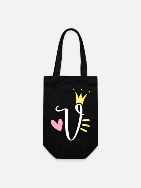 Lettre V Lettre initiale Couronne - Sac à bouteille - noir