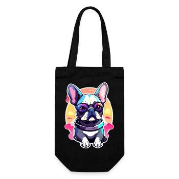 Französische Bulldogge Hund Illustration - Geschenkbeutel für Flaschen - Schwarz - Vorne