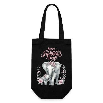 Mother's Love Elephant & Calf Floral Wreath - Geschenkbeutel für Flaschen - Schwarz - Vorne
