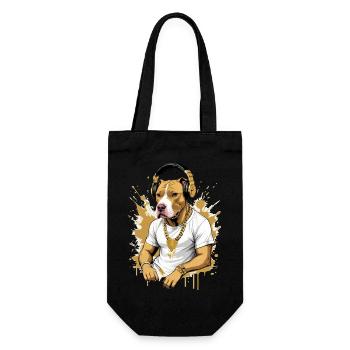 Chien bouledogue avec écouteurs - Sac à bouteille - noir - Devant
