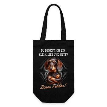 Klein, lieb und nett? Böser Fehler! - Dackel - Geschenkbeutel für Flaschen - Schwarz - Vorne