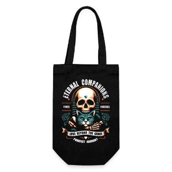 Ewige Gefährten Totenkopf & Kätzchen - Geschenkbeutel für Flaschen - Schwarz - Vorne