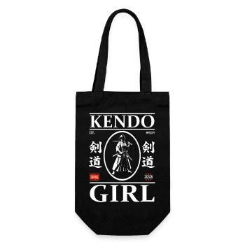 Kendo Girl Design mit Kendoka und Kanji - Geschenkbeutel für Flaschen - Schwarz - Vorne