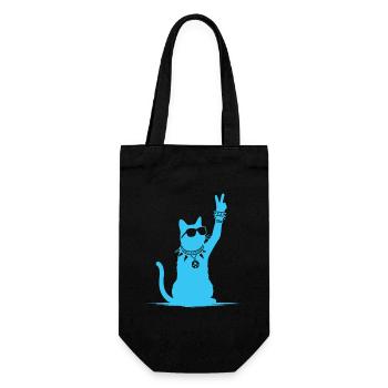 Blue Rocker Cat – Funny Rock Music Cat Design - Gift Bag for Bottles - black - Front