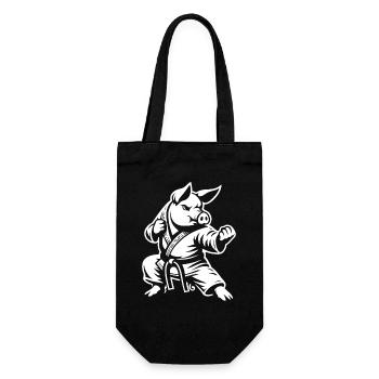 Martial Arts Pig – The Strong Fighter - Gift Bag for Bottles - black - Front