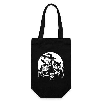 Lustiges Mafia Design mit Comic Katzen und Mäusen - Geschenkbeutel für Flaschen - Schwarz - Vorne