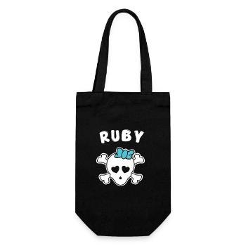 Piratin Ruby Design für Mädchen und Frauen - Geschenkbeutel für Flaschen - Schwarz - Vorne